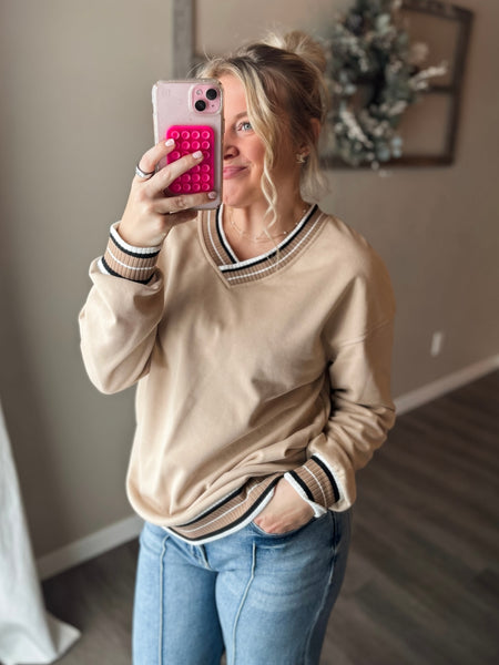 PREORDER Ashley Varsity V Neck Pullover