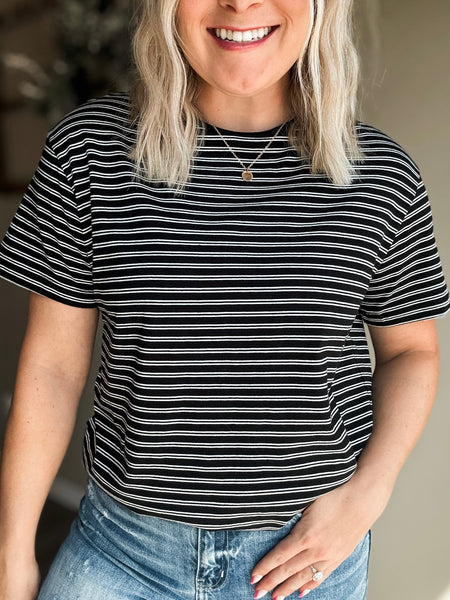 Jensen Stripe Basic Tee - Black