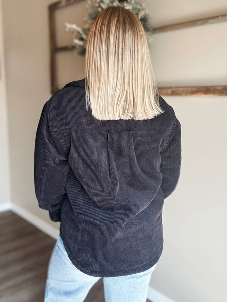 Camille Corduroy Shacket - Black