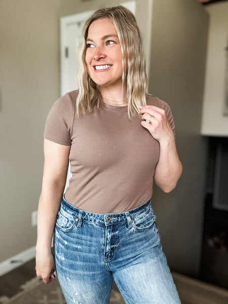 Zuri Micro-Ribbed Short Sleeve - Taupe