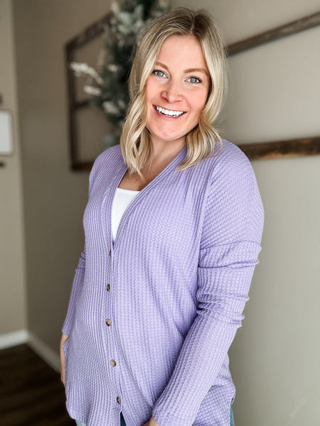 Hadlie Waffle Button Down Cardigan - Lavender