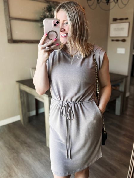 Capri Drawstring Waist Dress - Mocha - SIZE MEDIUM