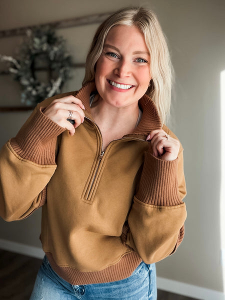 Nola Half Zip Pullover - Sepia