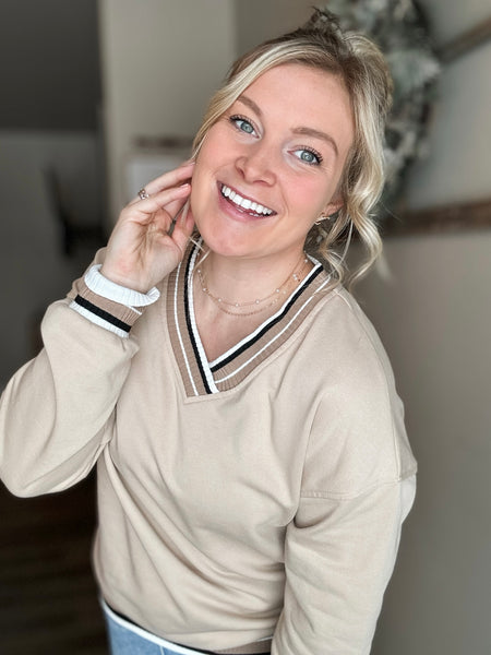 PREORDER Ashley Varsity V Neck Pullover