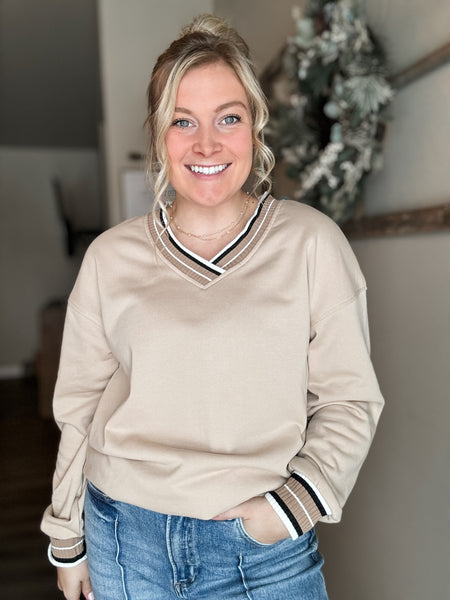 PREORDER Ashley Varsity V Neck Pullover