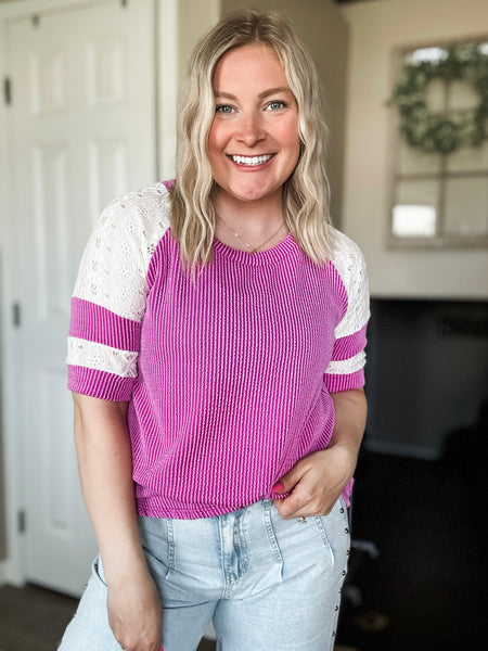 Lace Me Lovely Contrast Ribbed Top