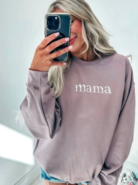 Grandma/Mama Embroidered Floral Crewneck - SIZE SMALL