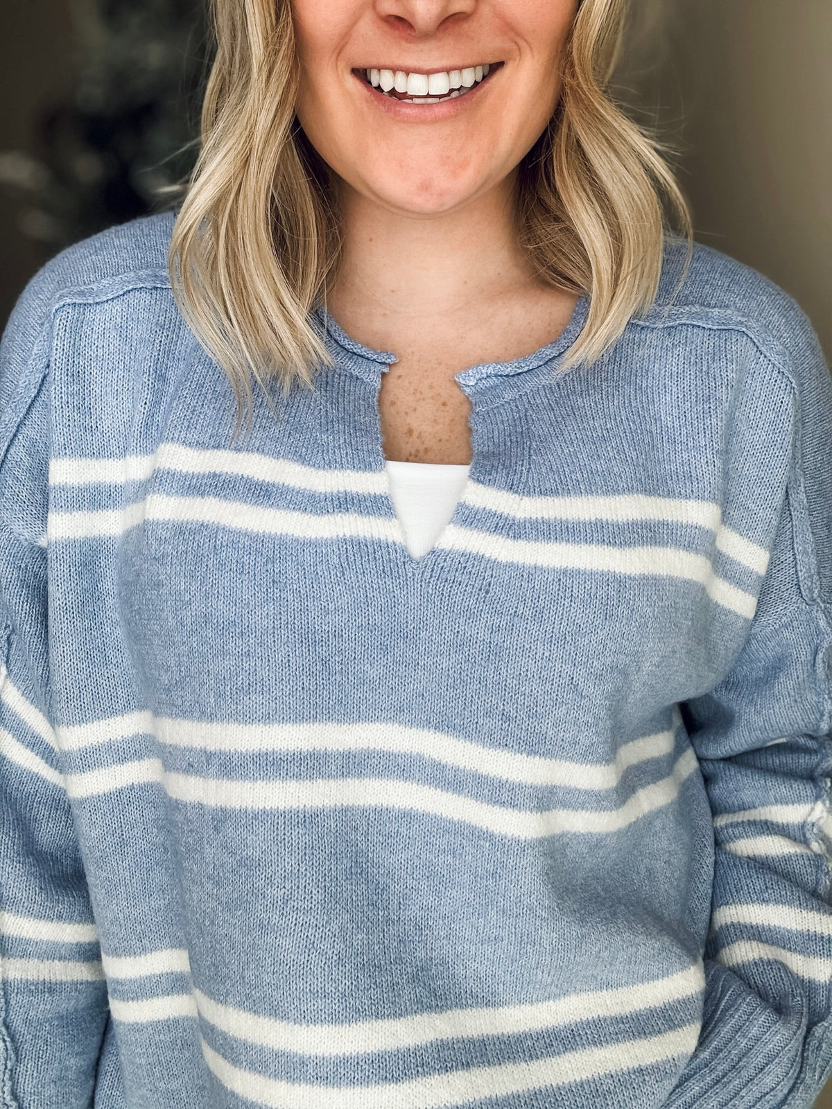 Emory Notched Neck Stripe Sweater