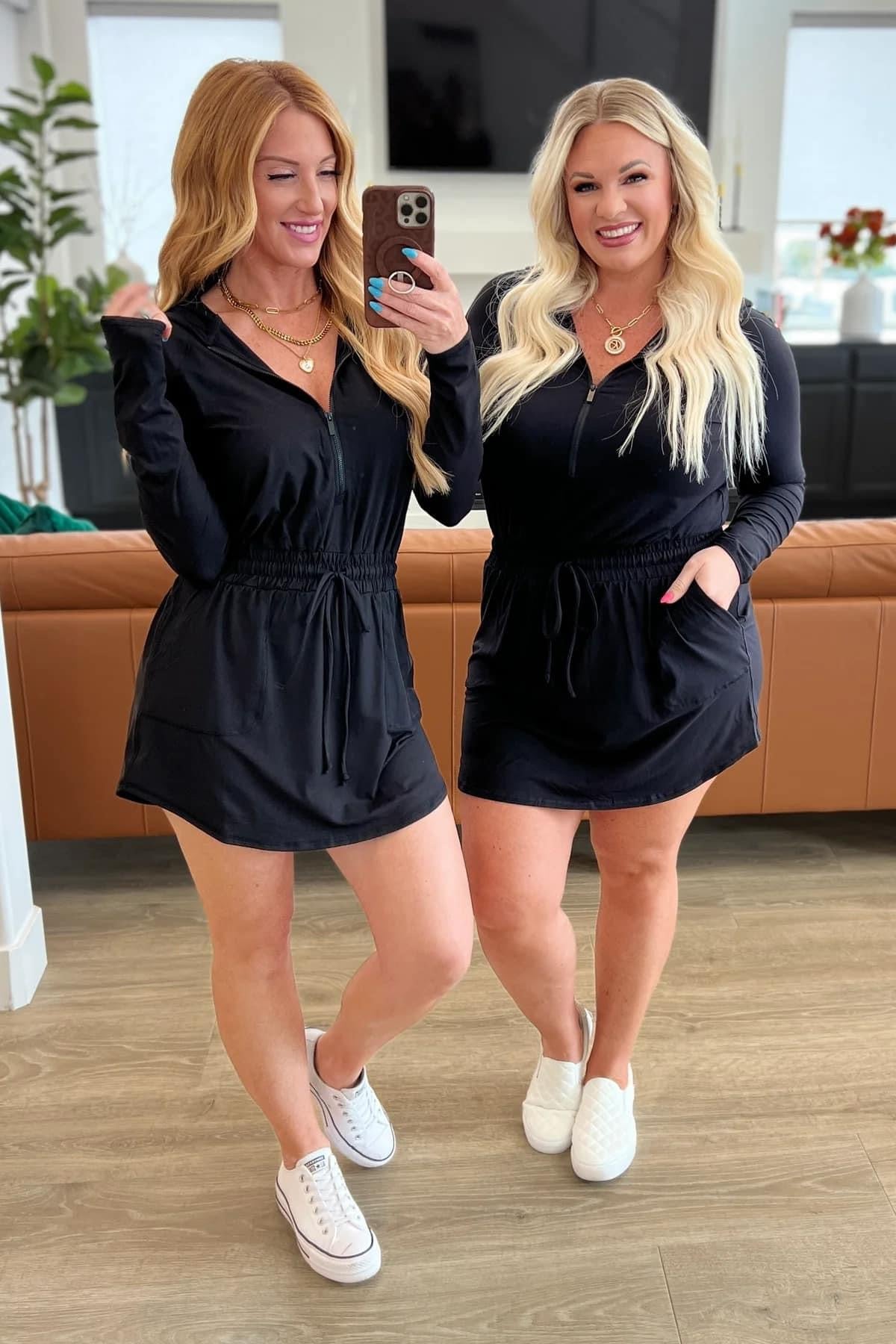 Getting Out Long Sleeve Hoodie Romper - Black