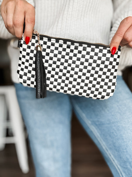 Moxie Checker Woven Wristlet - Black