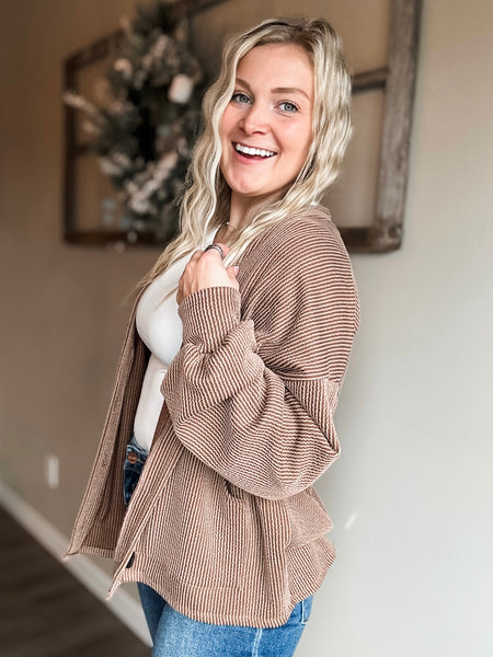 Perri Ribbed Cardigan - Chestnut