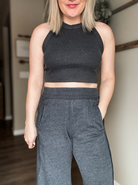Cyndi Halter & Pants Set - Charcoal
