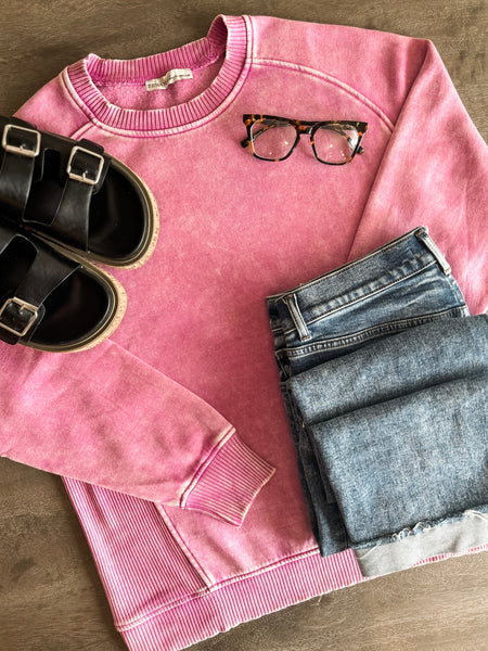 Boden Acid Wash Crewneck - Mauve