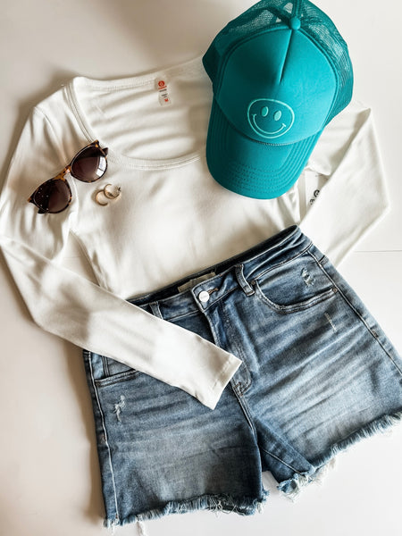 Neena Micro-Ribbed Long Sleeve - White