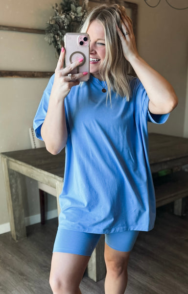Going Far Top and Biker Short Set - Blue