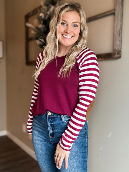 Leida Striped Long Sleeve - Burgundy
