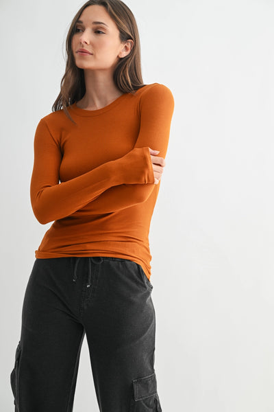 Mella Micro-Ribbed Long Sleeve - Amber - SIZE LARGE