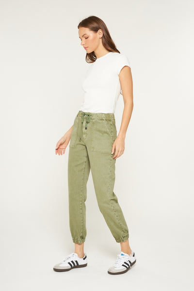 Marrah Cropped Denim Jogger - Olive