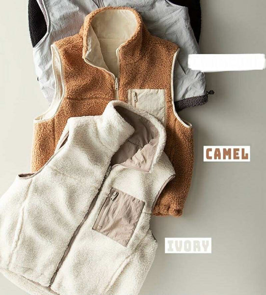 Summit Reversible Sherpa Vest - Camel/Ivory - SIZE MEDIUM