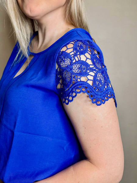 Winslet Lace Sleeve Top - Blue