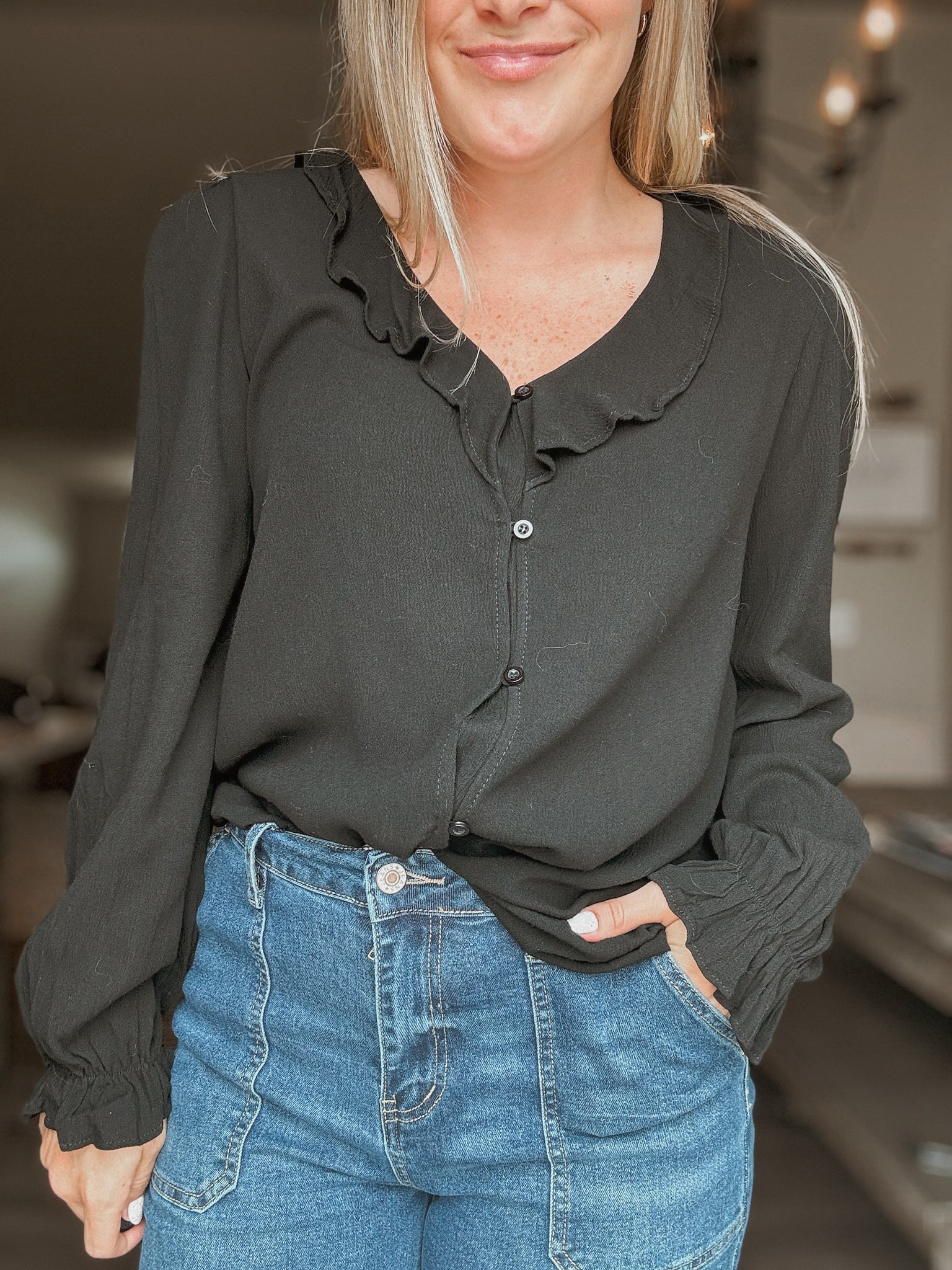 Devyn Ruffle V Neck Blouse