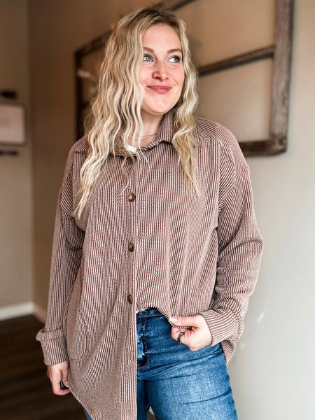 Talli Ribbed Shacket - Mocha - SIZE SMALL