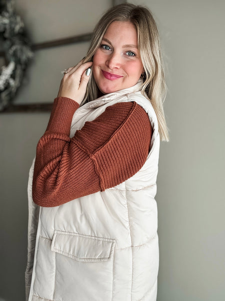 Tahoe Longline Puffer Vest - Cream