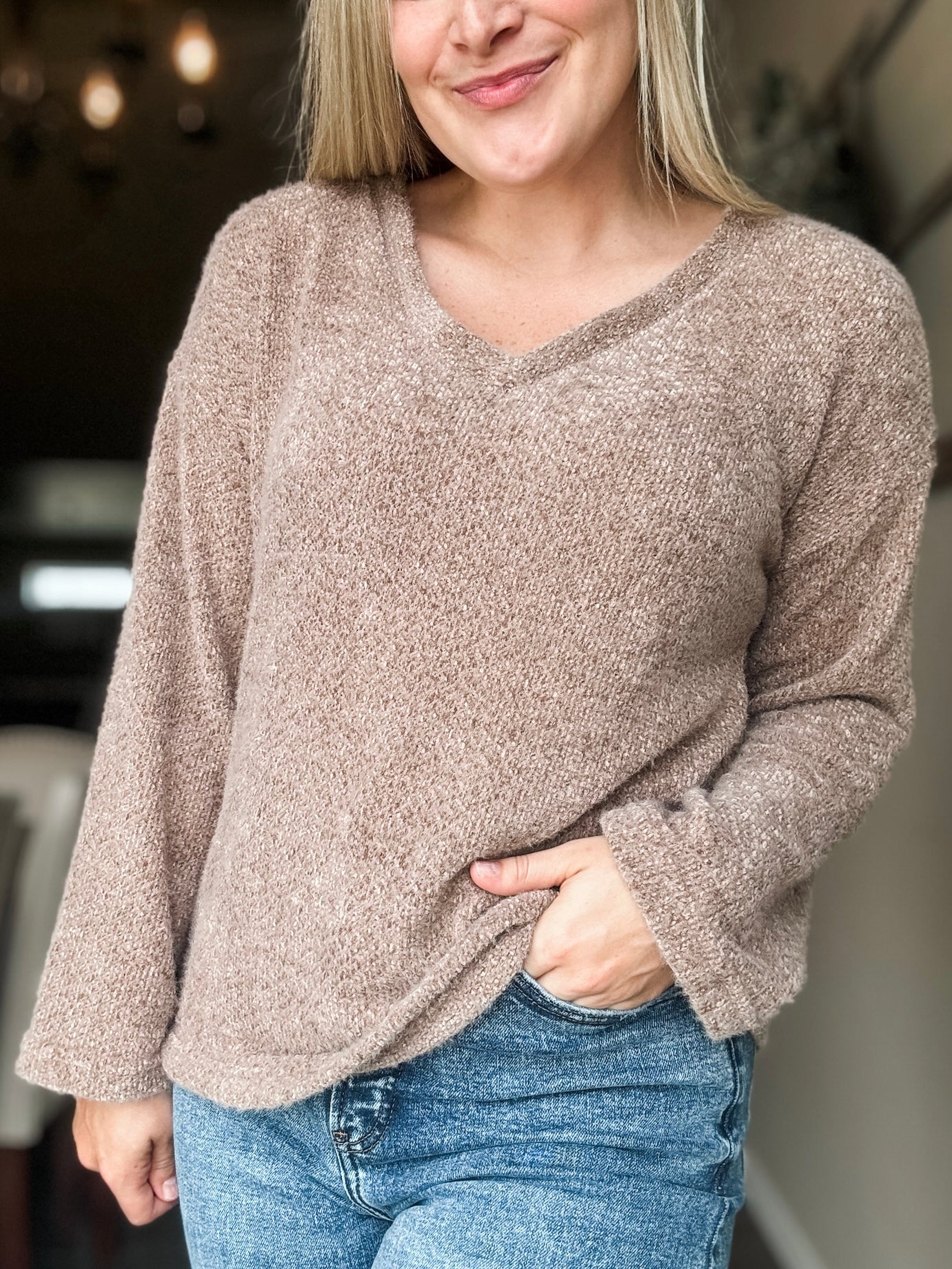 Xiana V Neck Top - Cocoa