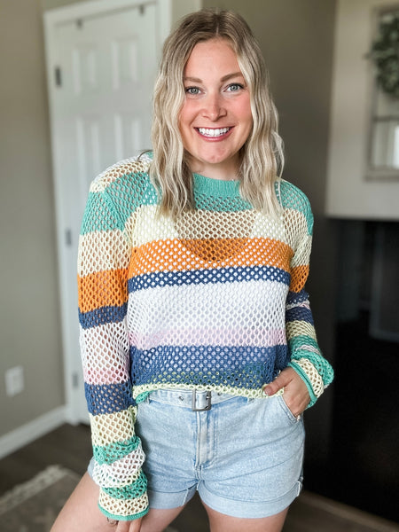 PREORDER Ocean Air Crochet Colorblock Sweater
