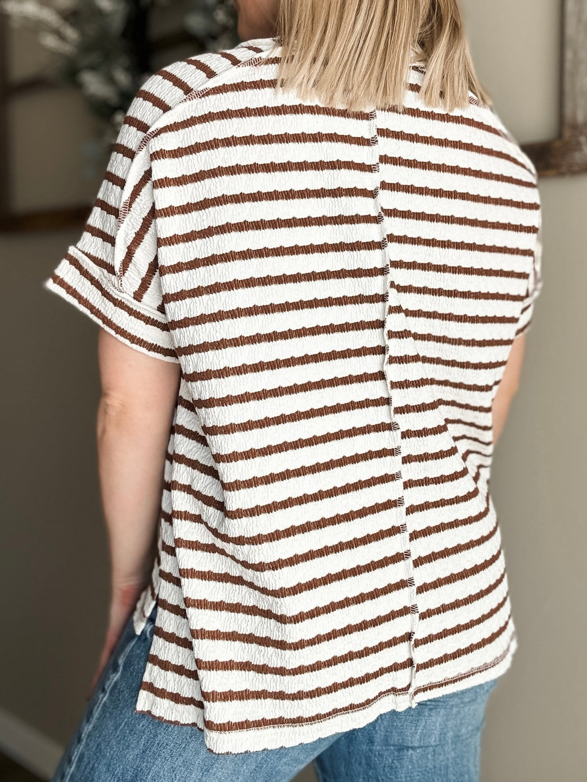 Sollie Striped Boxy Top - Brown - SIZE L/XL