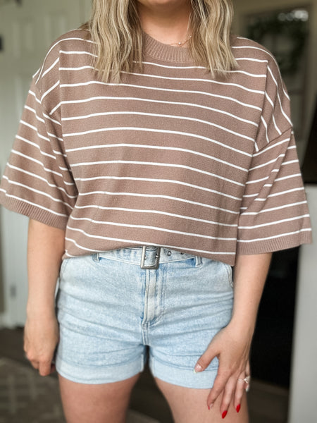 Karter Stripe Sweater Top - Taupe/White