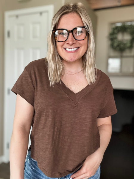 Matilda V Neck Tee - Chocolate