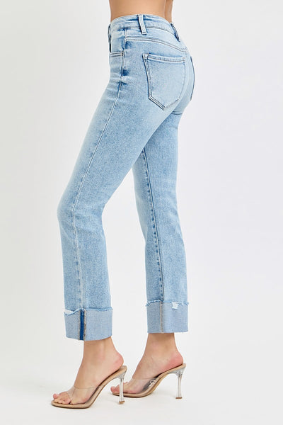 Presley High Rise Straight Cuffed Jeans - Light Wash