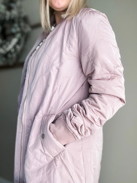 Berklee Long Quilted Bomber Jacket - Dusty Rose