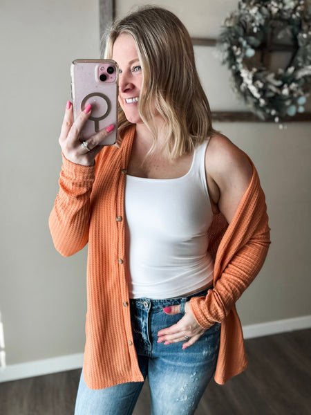 Hadlie Waffle Button Down Cardigan - Cantaloupe
