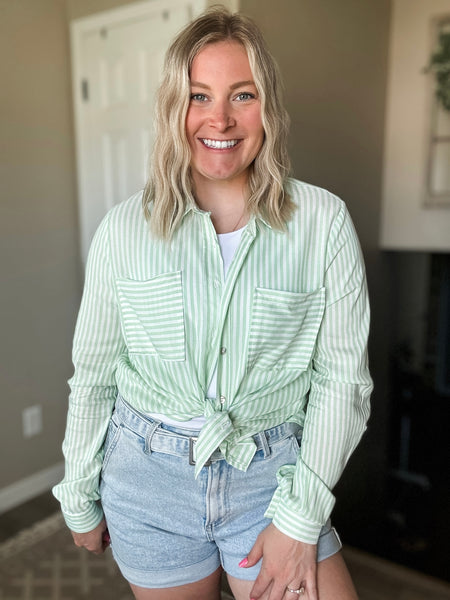 Eliana Stripe Button Up - Lime