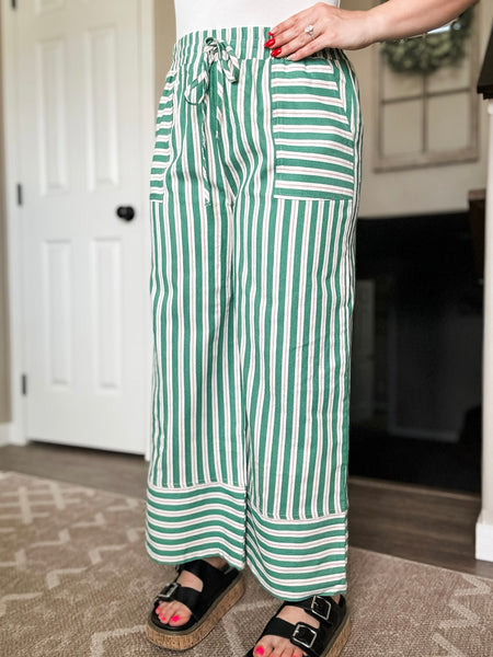 Santorini Stripe Wide Leg Pants - Green