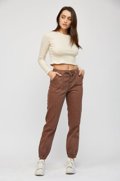 Marrah Cropped Denim Jogger - Cocoa