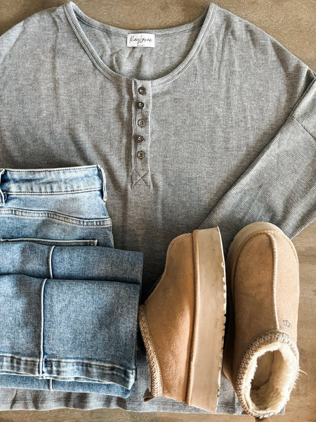 PREORDER Nyx Waffle Knit Button Top