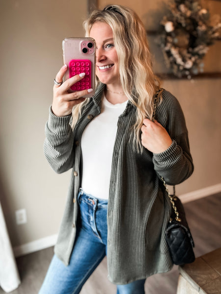 Talli Ribbed Shacket - Olive