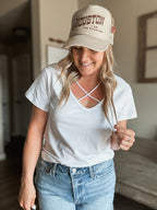 Whitley Criss Cross Tee - White - SIZE SMALL