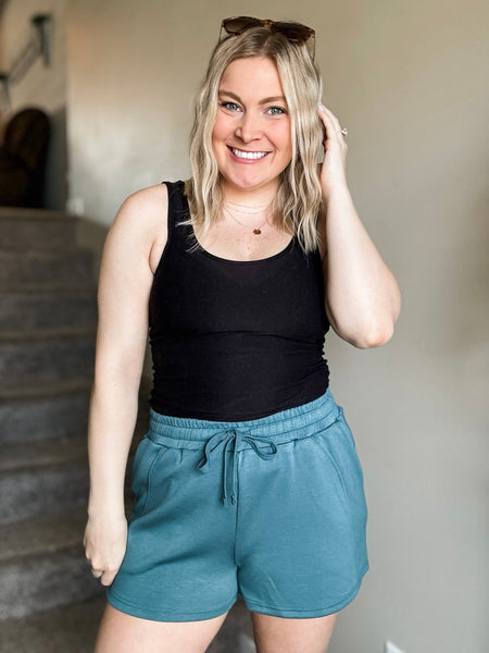 Greta Drawstring Waist Shorts - Teal