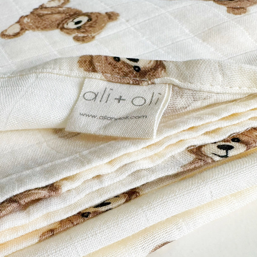 Soft Snuggles Muslin Swaddle - Teddy Bear