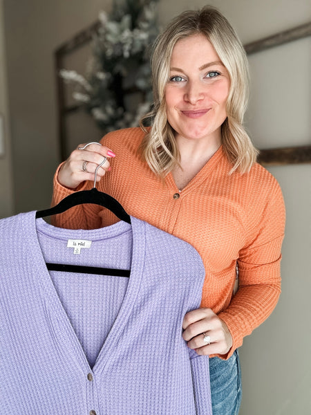 Hadlie Waffle Button Down Cardigan - Cantaloupe