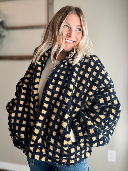 Vallie Fuzzy Sherpa Jacket - Navy