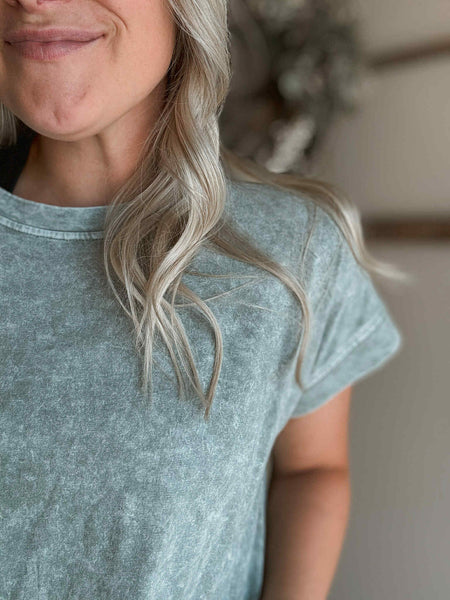 Emmeline Acid Wash Tee - Green - MEDIUM