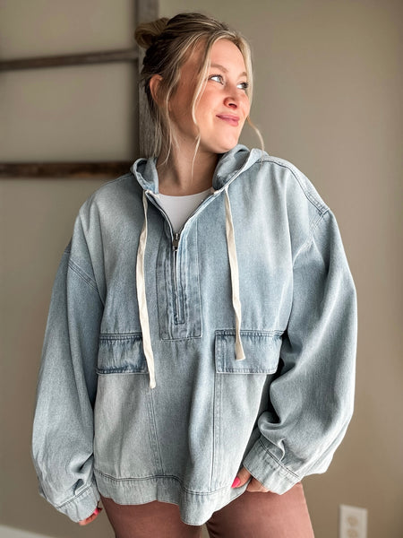 Craving Comfort Mineral Washed Denim Hoodie
