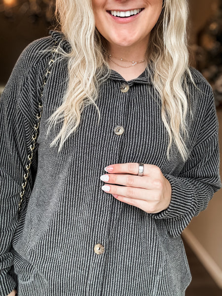 Talli Ribbed Shacket - Charcoal