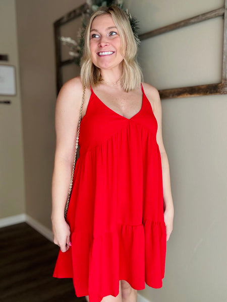 Island Glow Babydoll Dress - Red