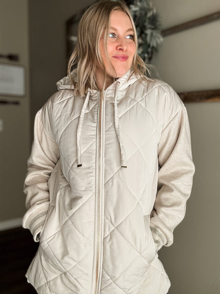 Juliet Mixed Sleeve Puffer Jacket - SIZE SMALL